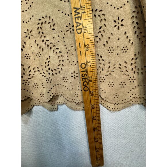 Chico's Women's V Neck Tunic Top Long Sleeve Stretch Faux Suede Paisley Sz 3 Tan - Picture 7 of 12